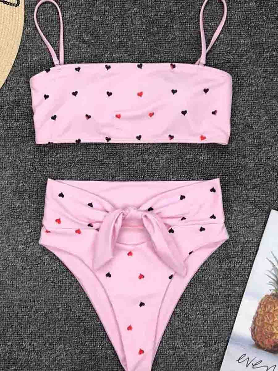 Little Red Heart Print Two pieces Swimsuit( 3 Colors) - Fashionpara