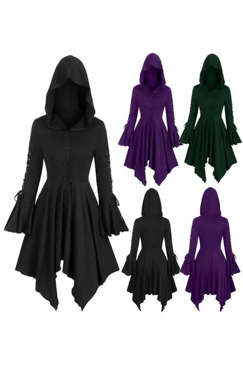 Halloween Party Cosplay Women Costume Medieval Cloak Hooded  Gothic Vintage Dress - Fashionpara