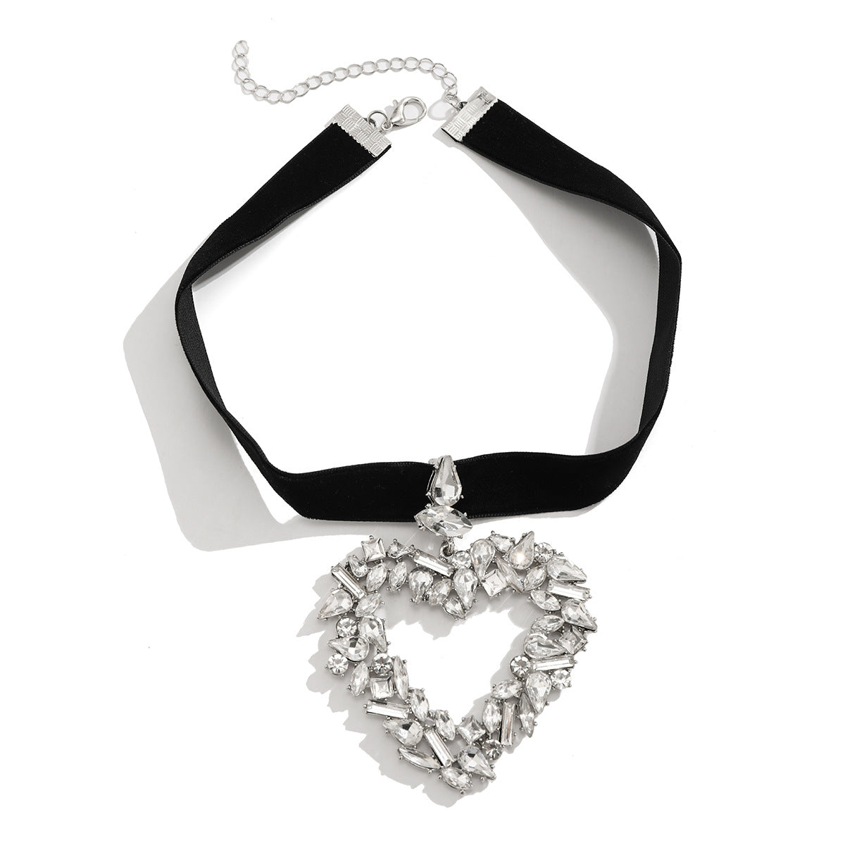 Velvet Rhinestone Big Heart Necklace