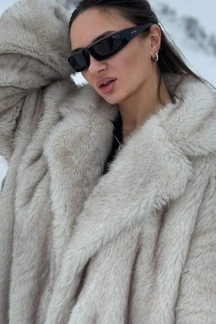 Lapel Thickened Faux Fur Plush Coat - Fashionpara