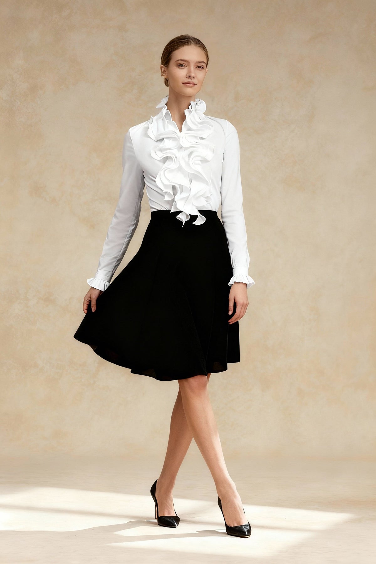 Ruffle Front High Neck Long Sleeve Blouse 3