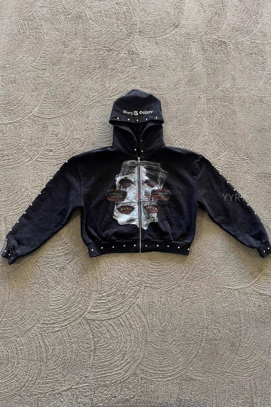 Street Style Rhinestone Print Hoodie