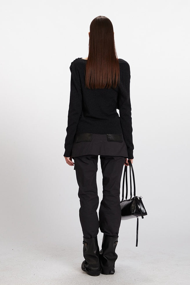 Draped Cowl Neck Slim Knit Top