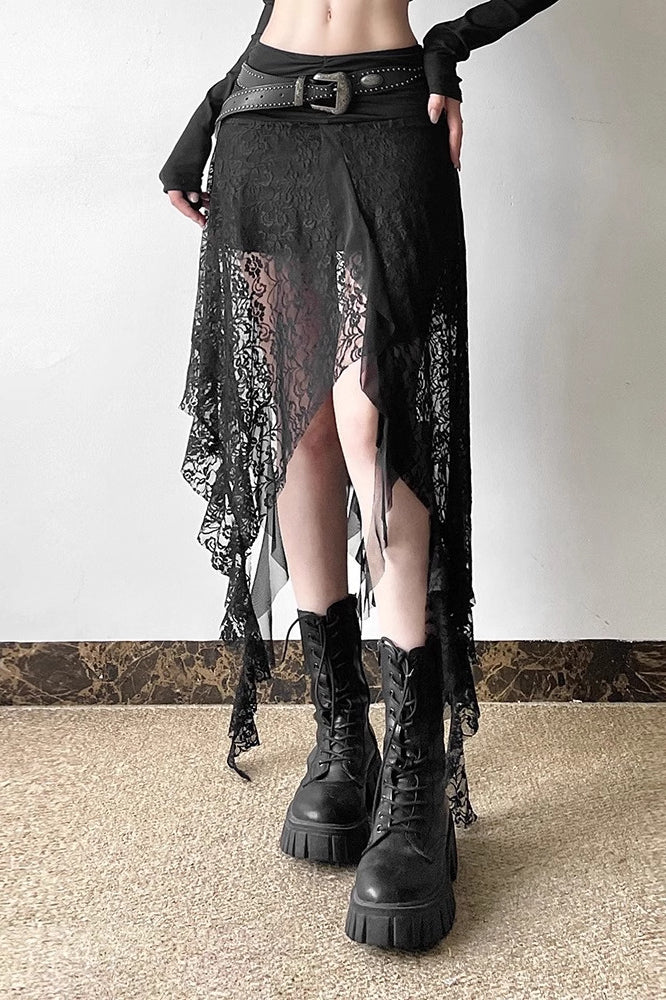 Gothic Lace Patchwork Maxi Skirt