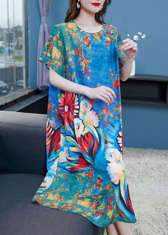 Floral Print Crew Neck Short Sleeve Patchwork Midi Shift Dress - View 4