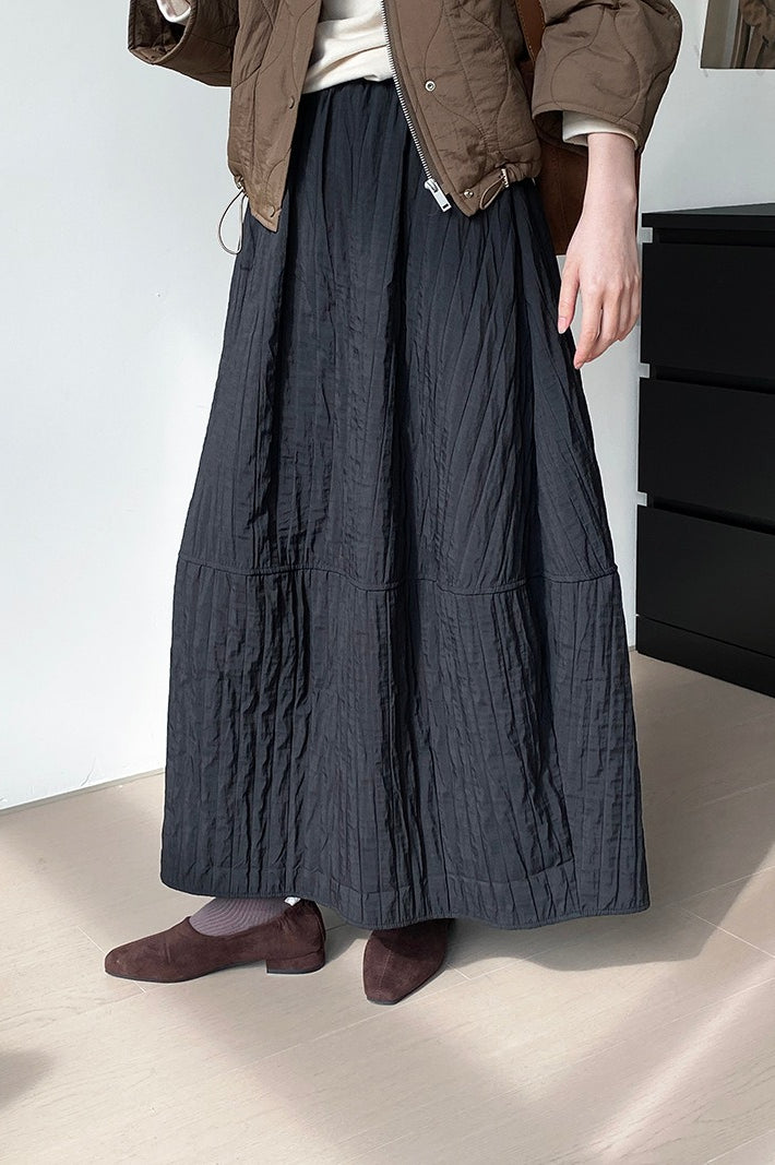 Vintage Quilted Cotton Puffer Midi Skirt