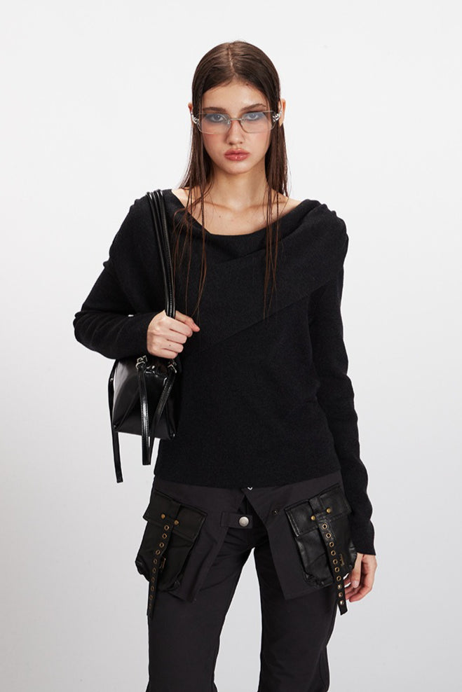 Draped Cowl Neck Slim Knit Top