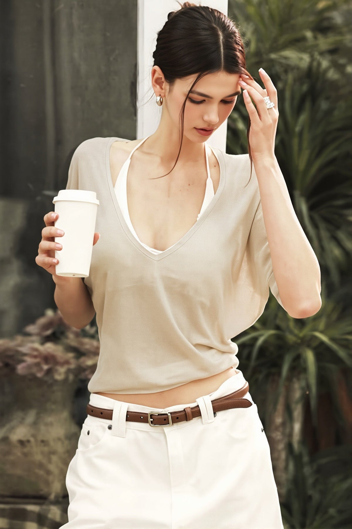 One Shoulder Sheer Long Sleeve Tee