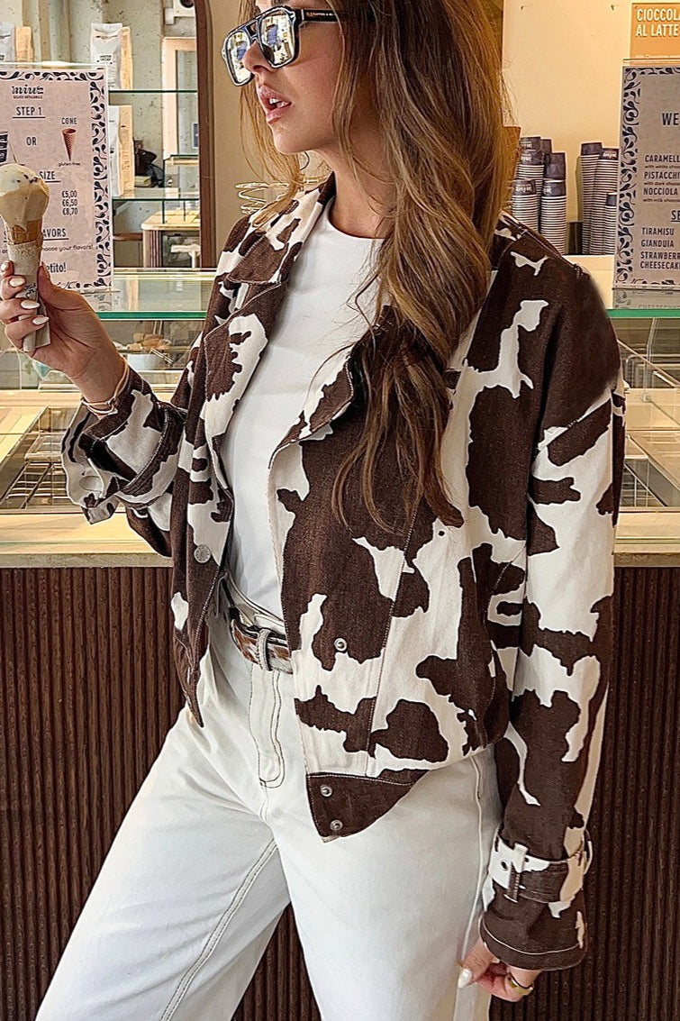 Stylish Retro Cow Print Coat for Chic Warmth and Comfort