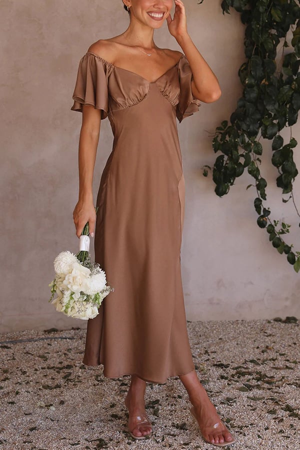Satin Short Sleeve Sexy Off Shoulder Dress - View 4