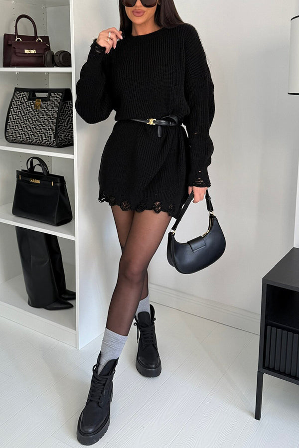 Solid Color Loose Knitted Mid-Length Sweater for Comfort