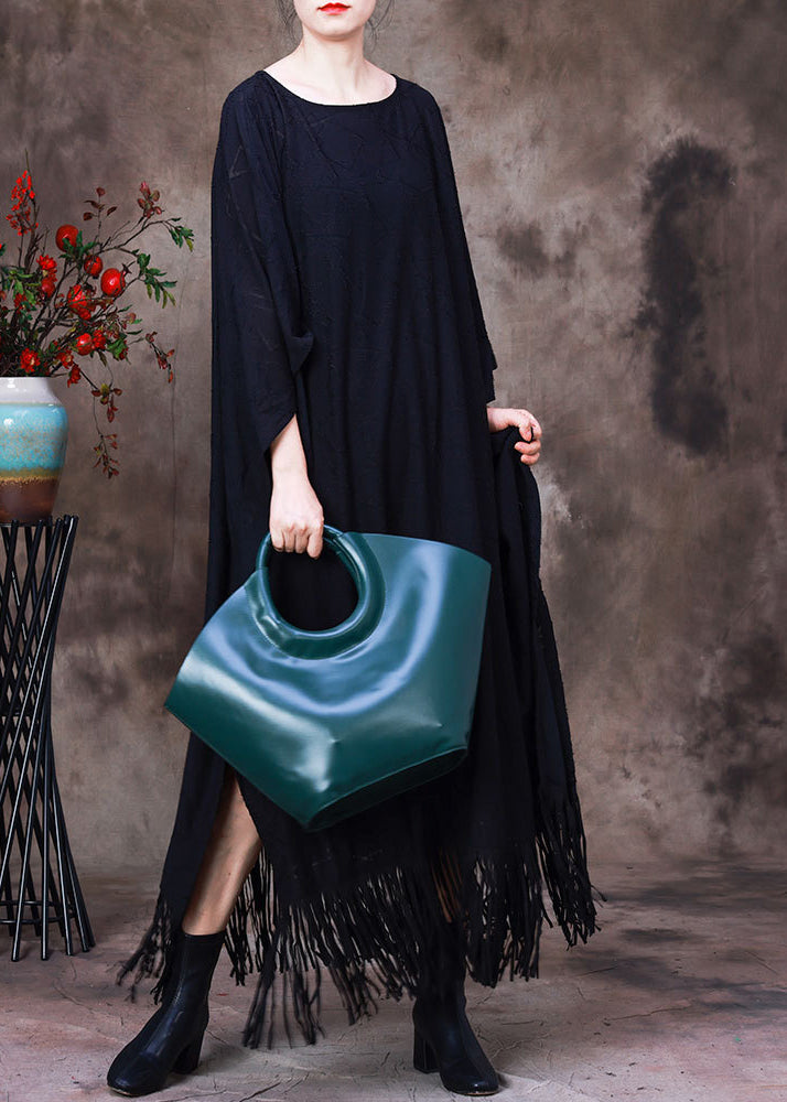 Mesh Geometric Fringe Hem Batwing Sleeve Kaftan Maxi Dress - View 2