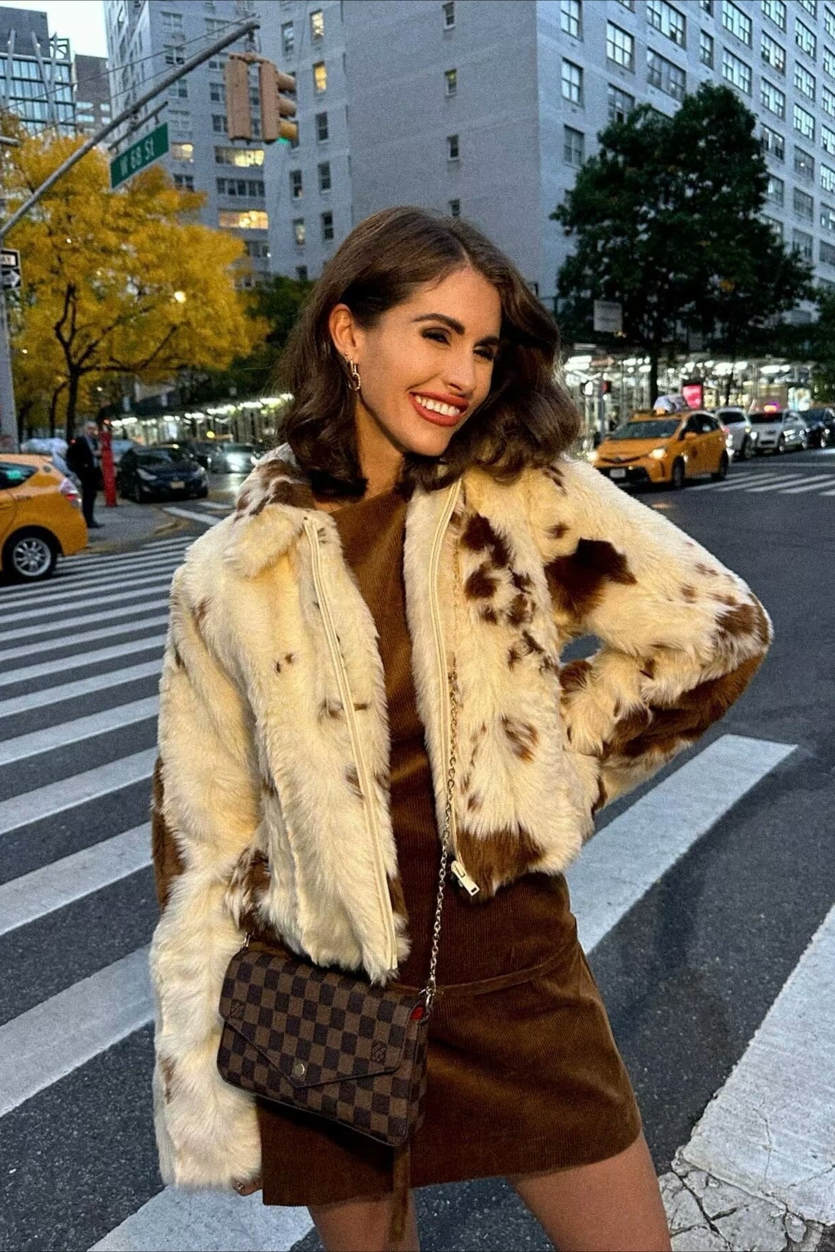 Cow Print Faux Fur Zip Jacket