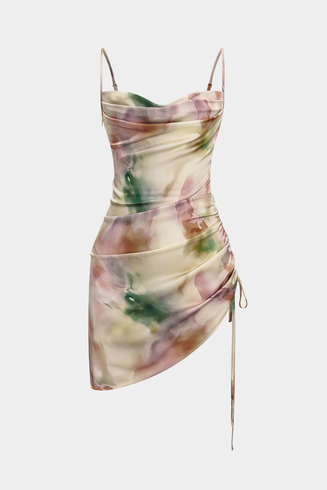 Tie Dye Ruched Drawstring Slip Sleeveless Mini Dress