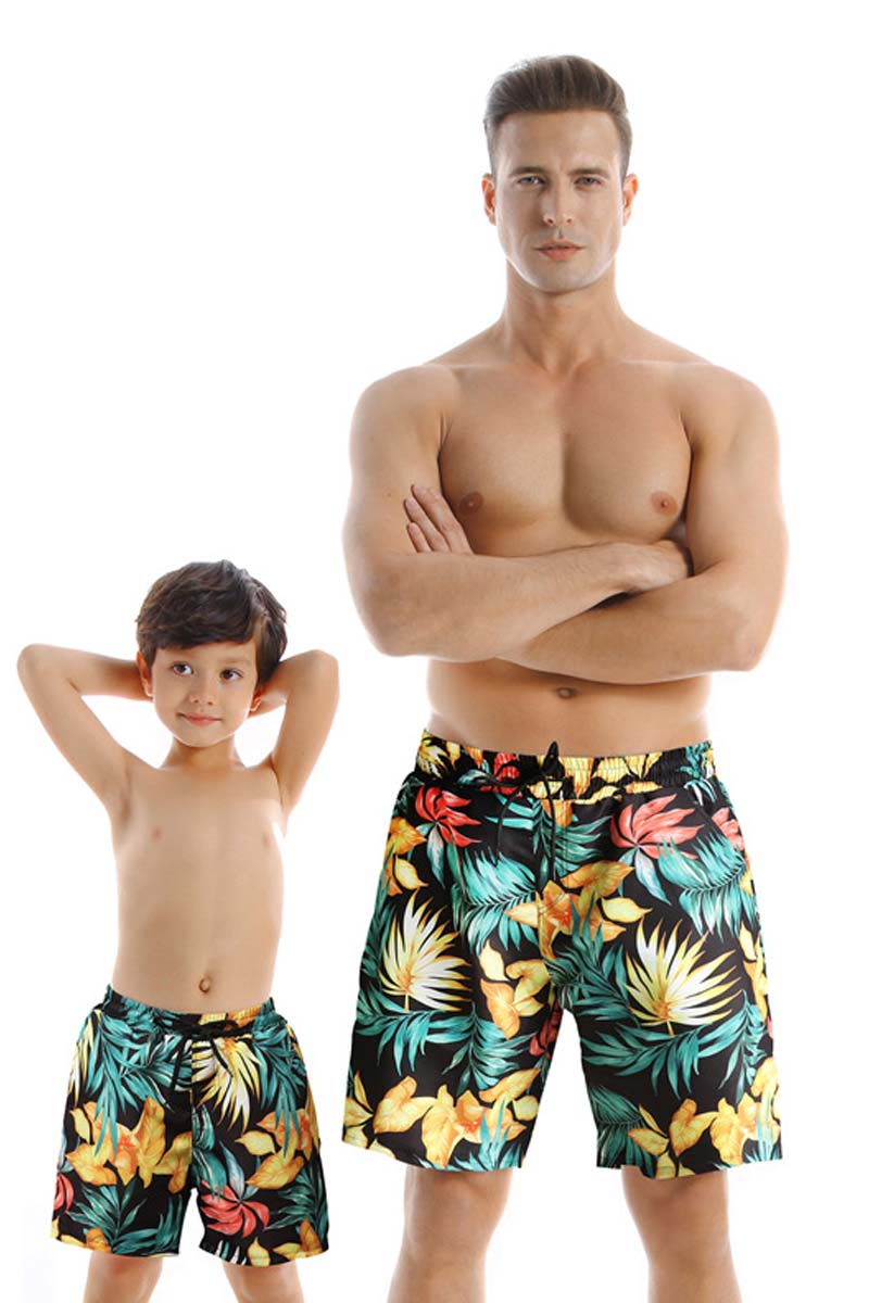 Leaf Print Parent-child Swim Shorts - Fashionpara