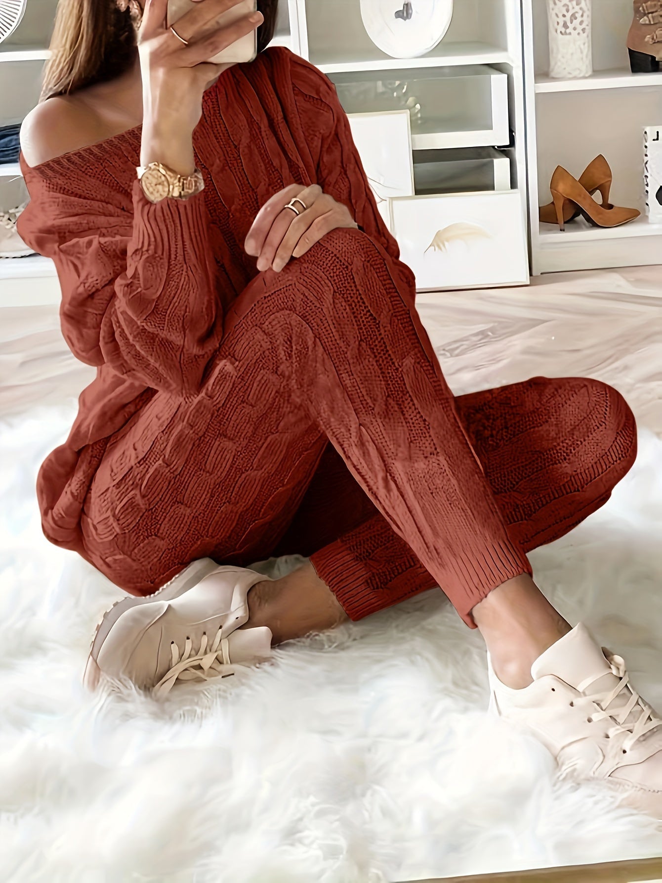 ShoptheCIC Cozy Knitted Sweater and Pants Two-Piece Set