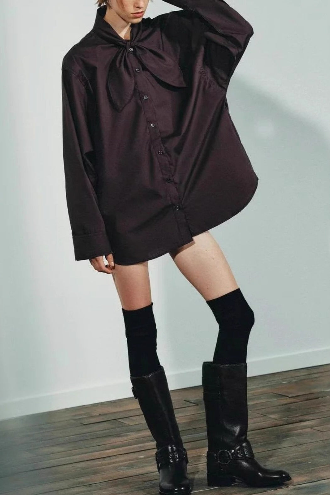 Chic Poplin Scarf Detail Blouse