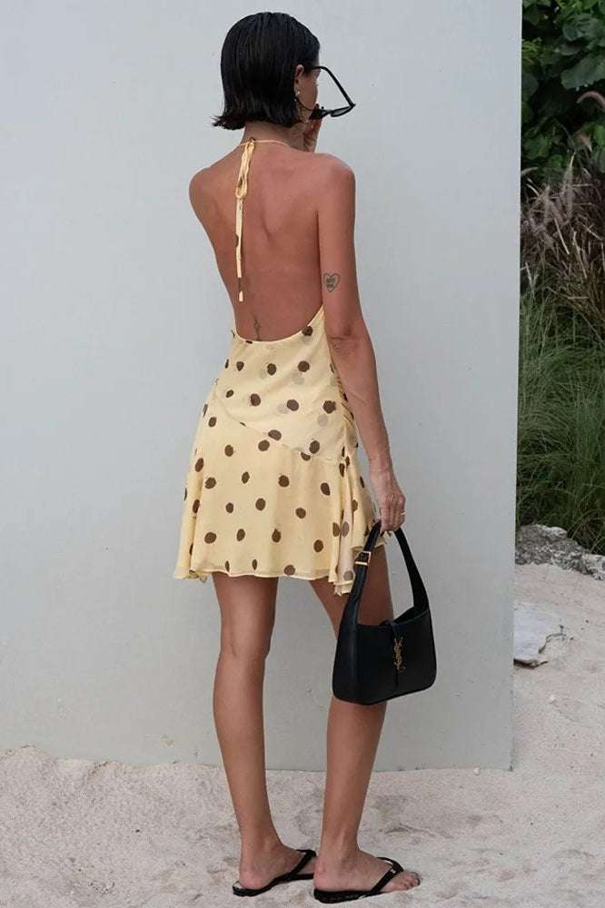 Polka Dot Halter Mini Dress - Fashionpara
