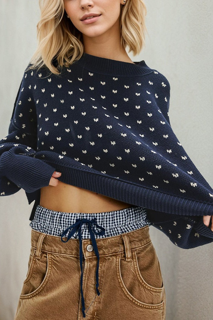 Cropped Butterfly Pattern Sweater