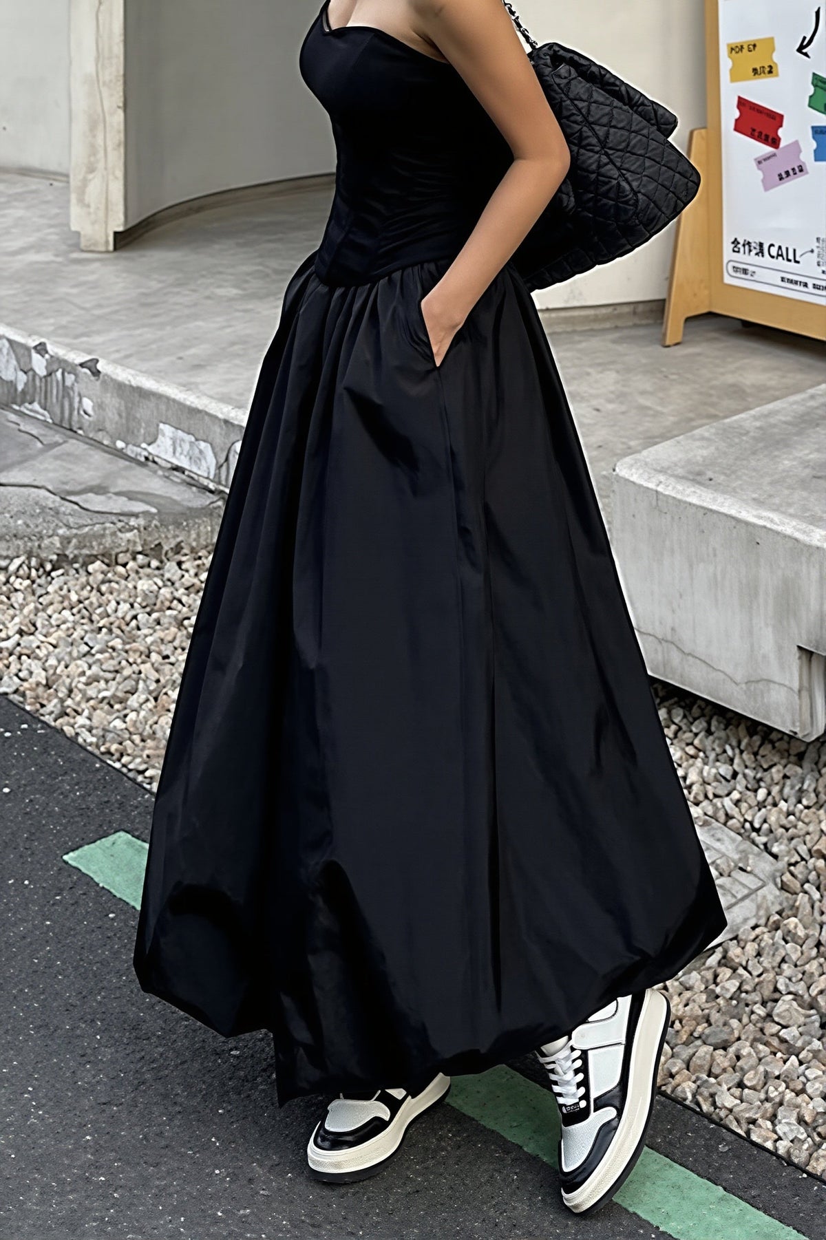 High Waist Bubble Maxi Skirt