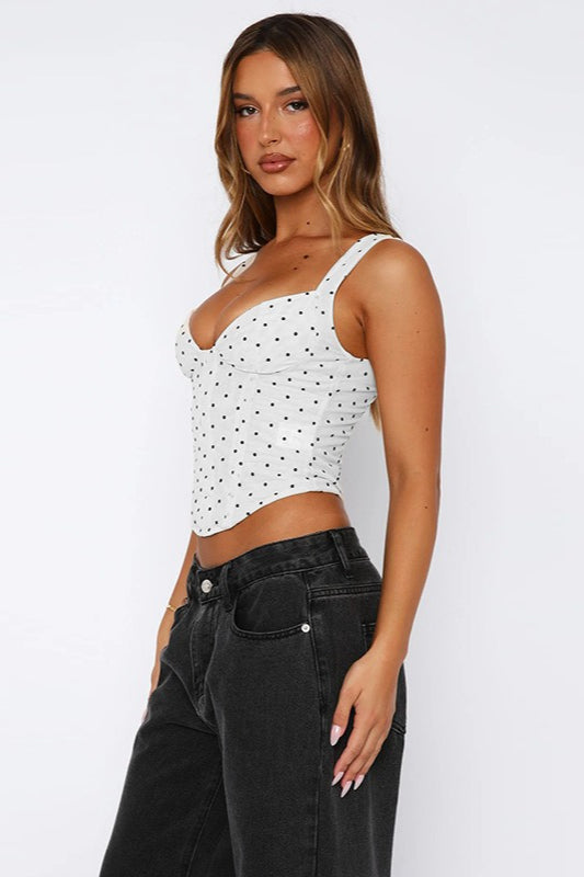 V-Neck Polka Dot Bustier Corset - Fashionpara
