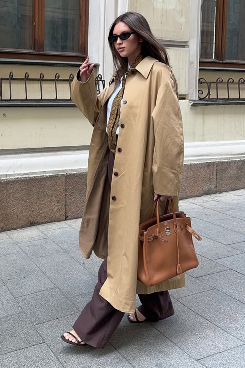 PrincessAce Minimalist Extra-Long Cotton Lapel Overcoat