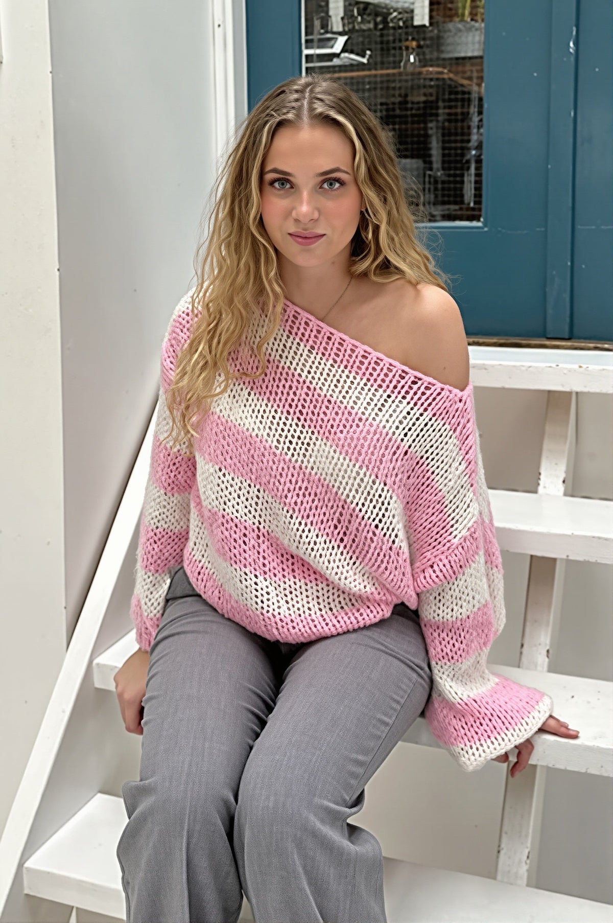 Wide Stripe Crew Neck Relaxed Sweater