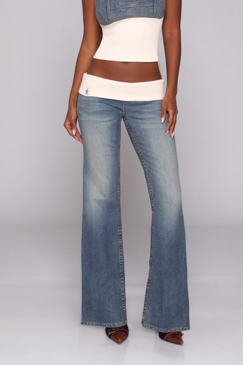 Y2K Elastic Low Rise Flare Jeans