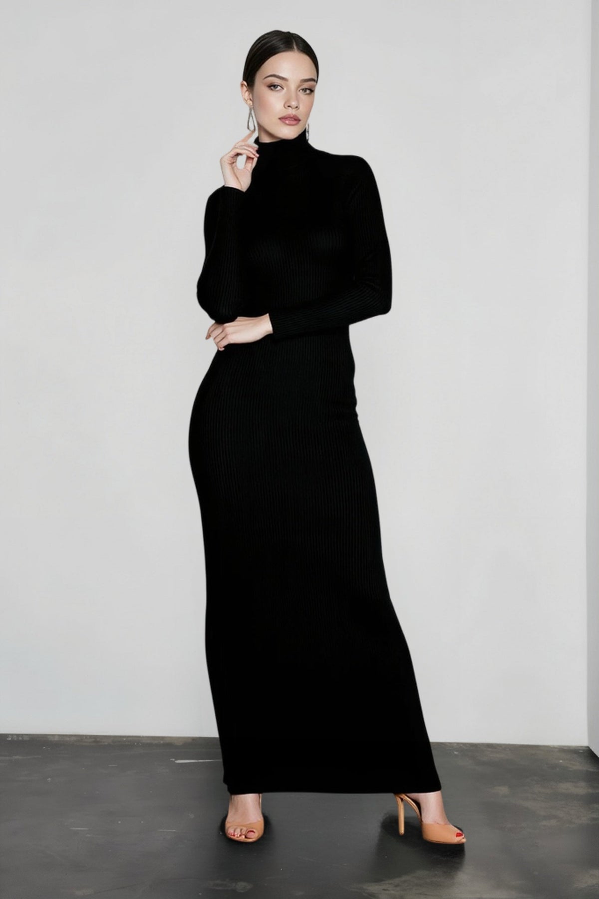 DressBetty - 2024 Elegant Spring Turtleneck Knitted Ribbed Sheath Midi Bodycon Dress