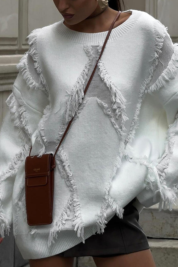 Chic Diamond Hollow Tassel Sweater for Effortless Style