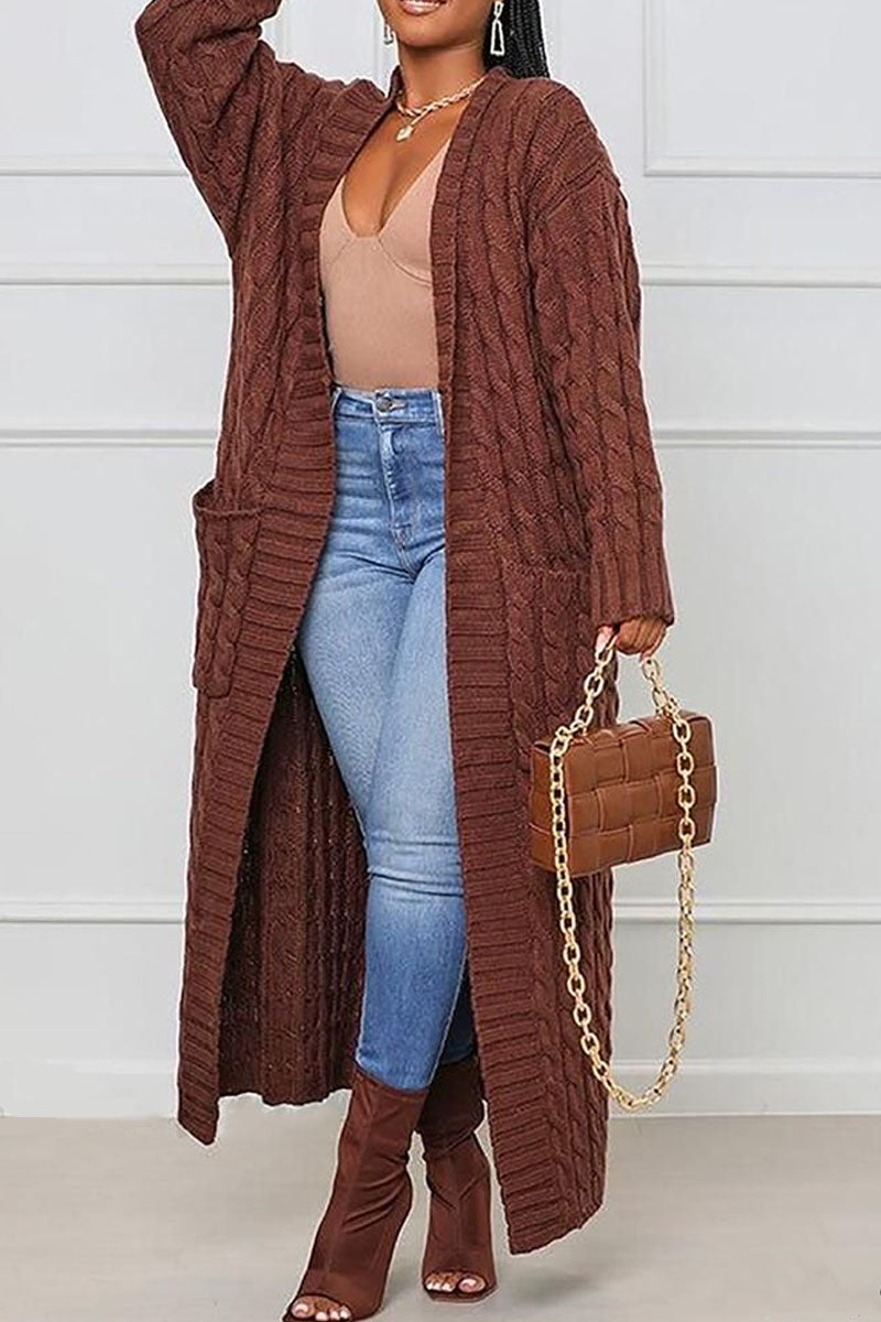 Premium Pocket Design Cable Knit Longline Cardigan - Fashionpara