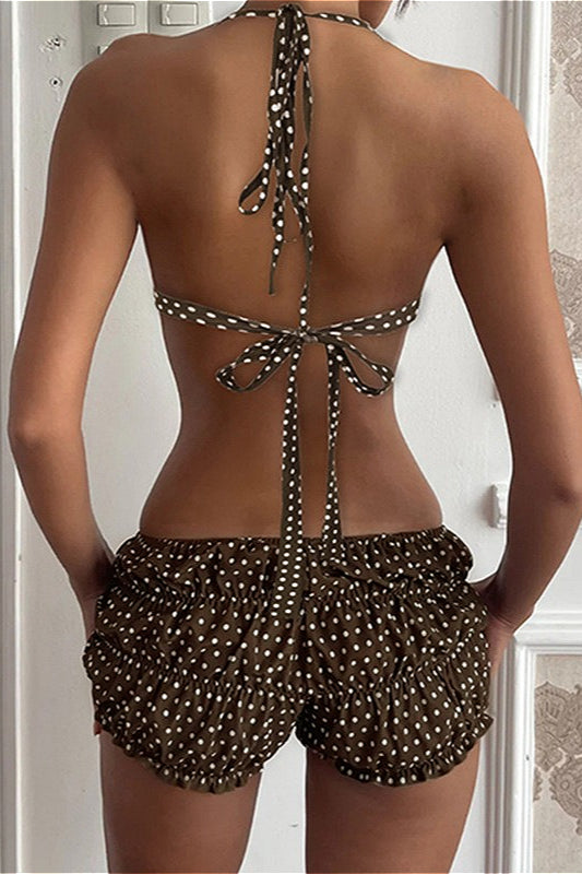 Ruched Polka Dot Bikini Set - Fashionpara