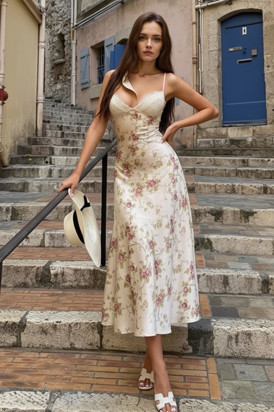 Lace Satin Floral Maxi Dress