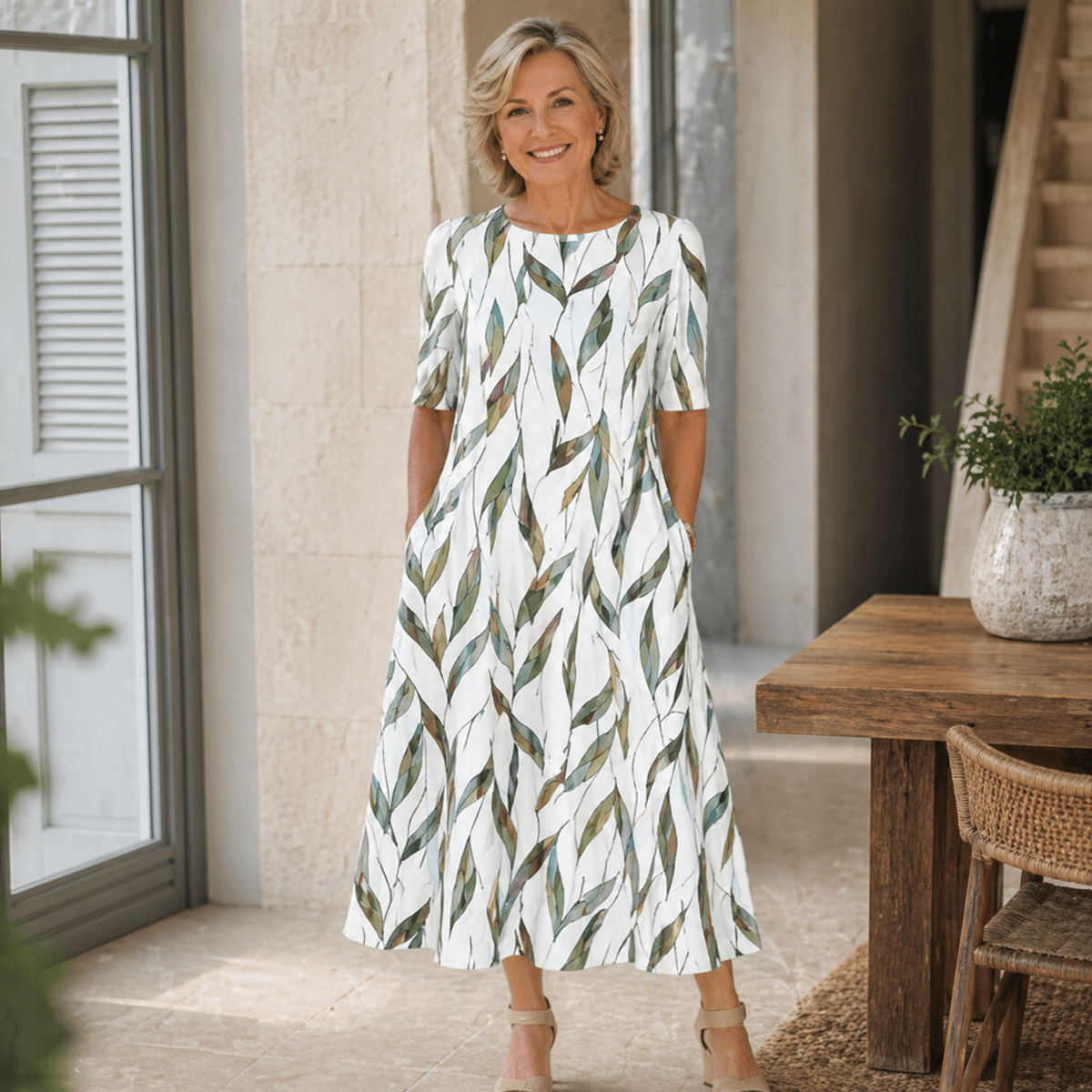 Ditsy Floral Round Neck Short Sleeve Tiered Midi Dress 2