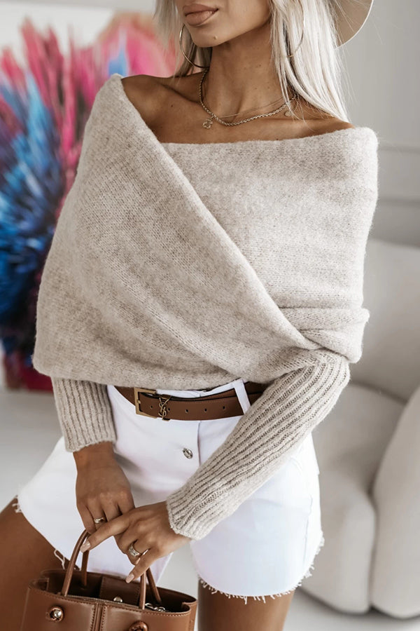 Lady Rin Off Shoulder Knit Poncho Sweater for Cozy Style