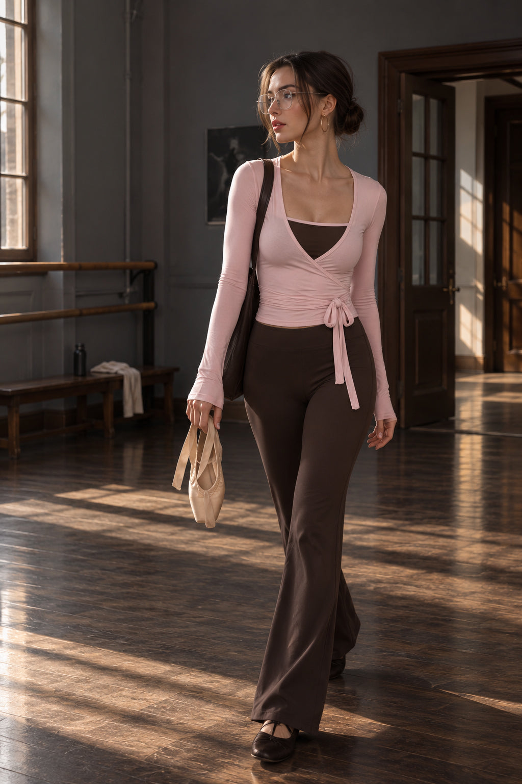 Wrap V Neck Long Sleeve Fitted Blouse
