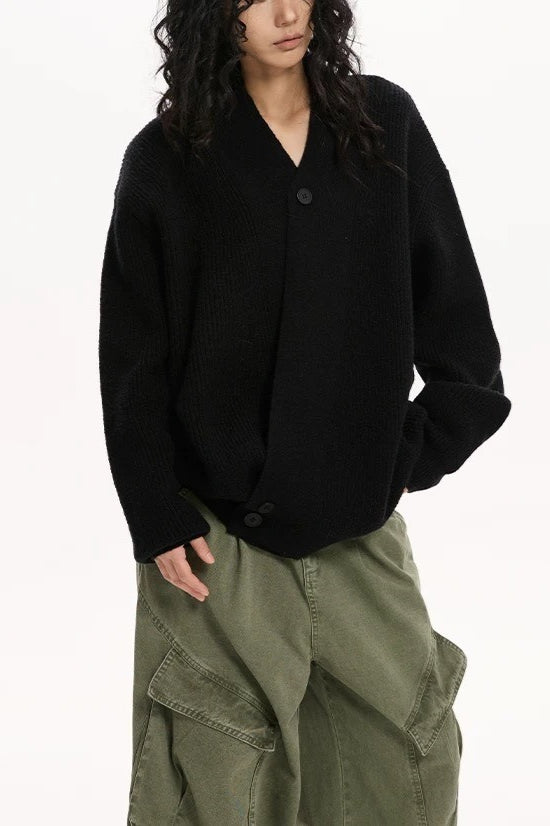 Chunky Knit Cross Button Sweater
