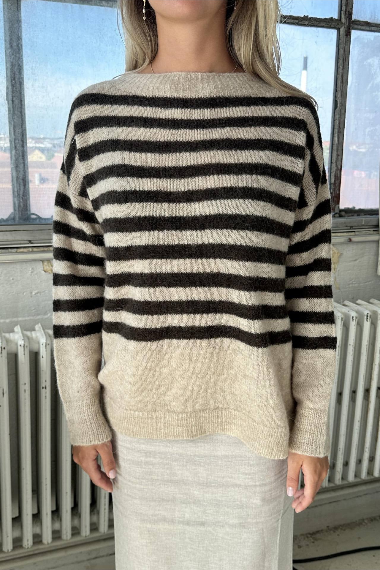 PrincessAce Striped Slouchy Knit Sweater for Effortless Style