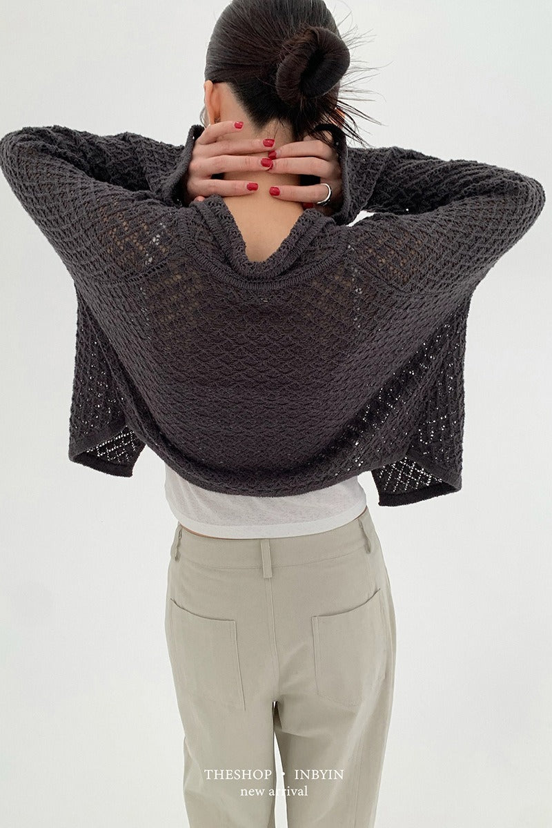 Hollow-Out Long Sleeve Tie-Waist Knit Cardigan for Style