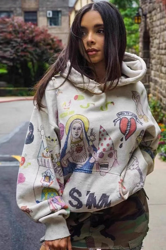 Vintage Cartoon Graffiti Hoodie - Fashionpara