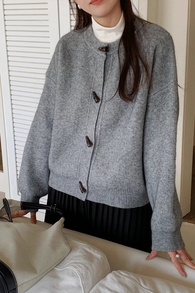 Toggle Button Round Neck Cardigan