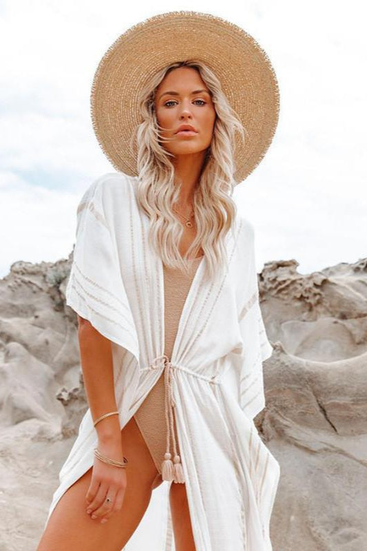 Chic Striped Bikini Cardigan Cover-Up for Stylish Beach Days