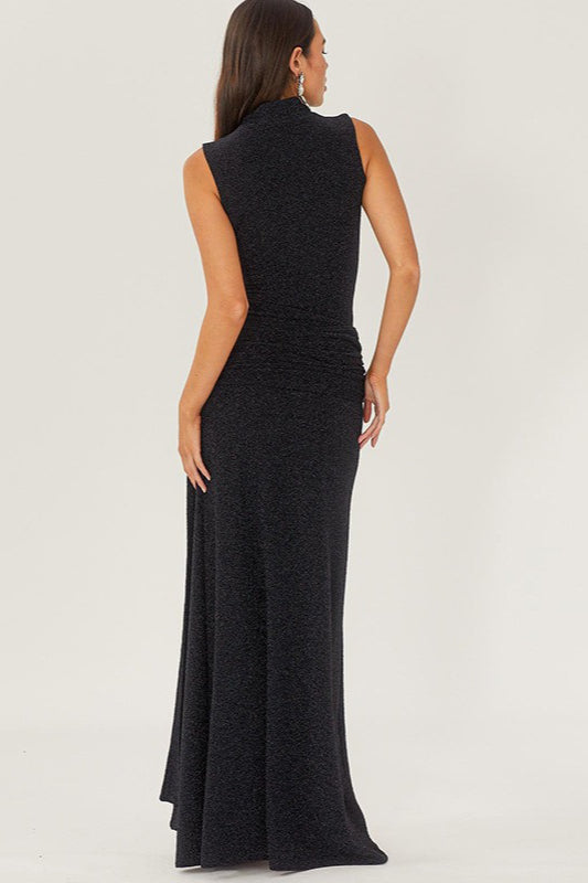 Metallic Ribbon Panel Party Dress