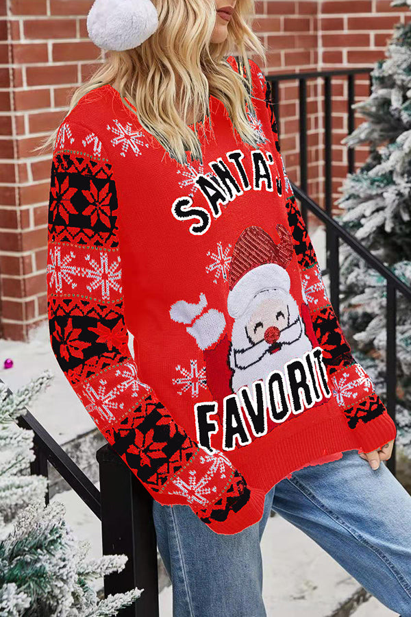 Lady Rin Christmas Print Long Sleeve Crew Neck Sweater