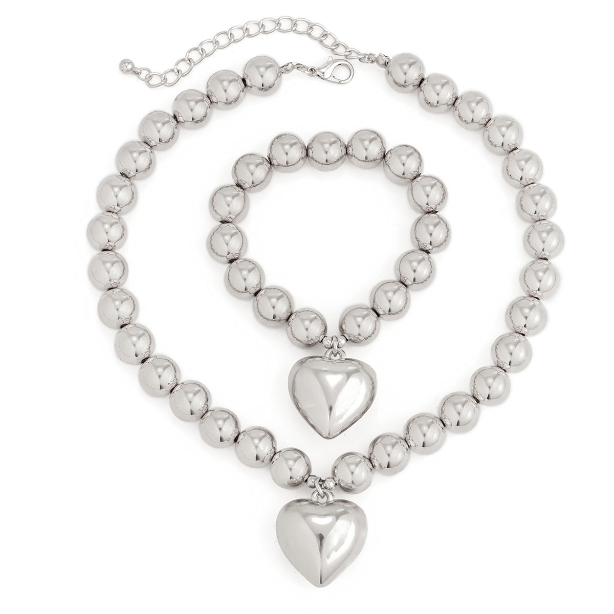 Metal Heart Necklace and Bracelet