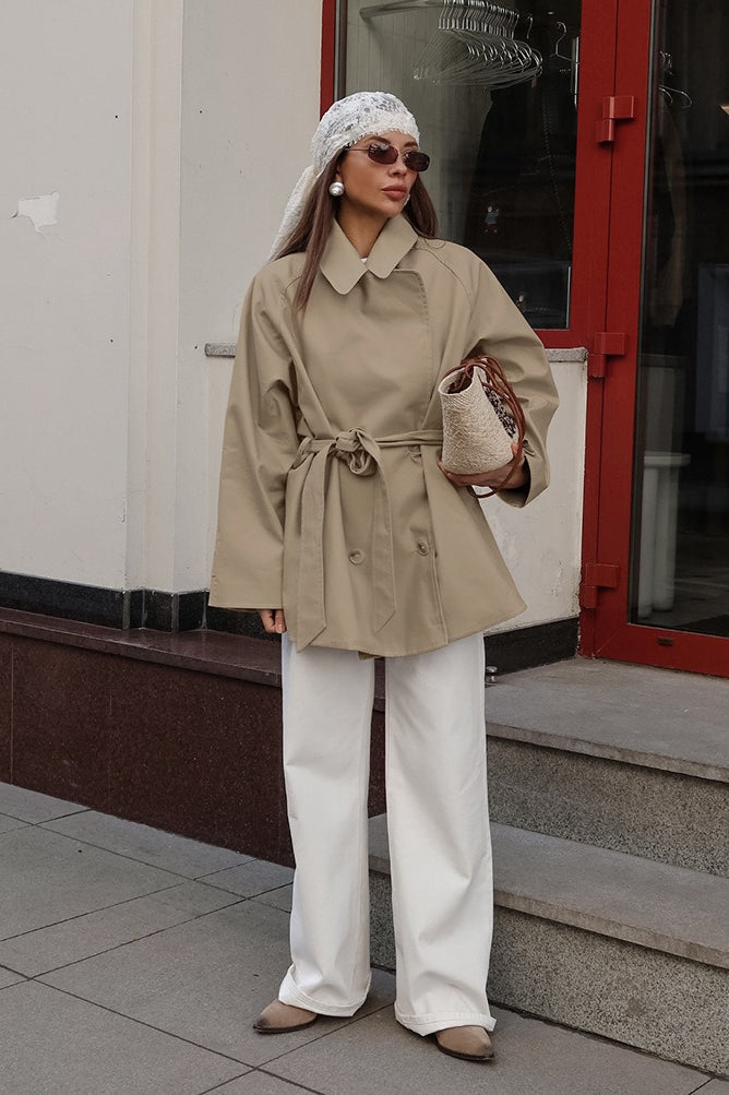 Elegant Khaki Belted Trench Midi Coat for Timeless Style