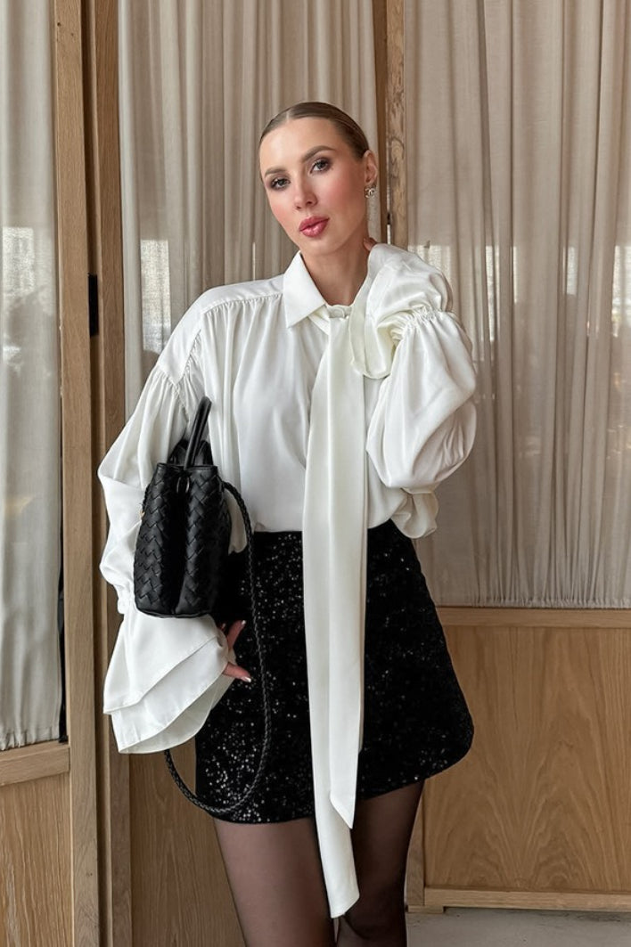 French Flare Sleeve Tie Blouse