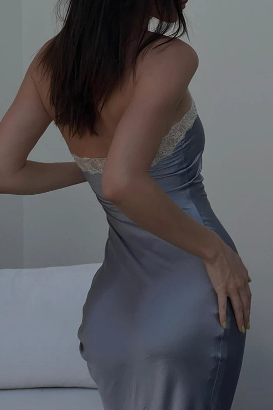 Satin Halter Off Shoulder Midi Dress