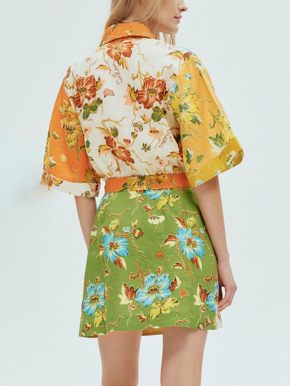 Floral Print Short Sleeve Tie-Front Shirt Dress 3