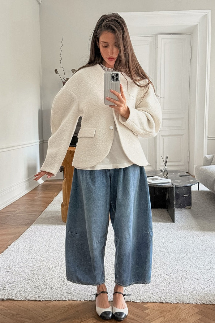 Textured Cocoon Sleeve Blazer